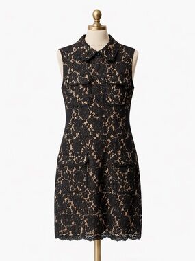 J. Crew Sleeveless Black Lace Overlay Shift Dress with Nude Lining. Size- 10